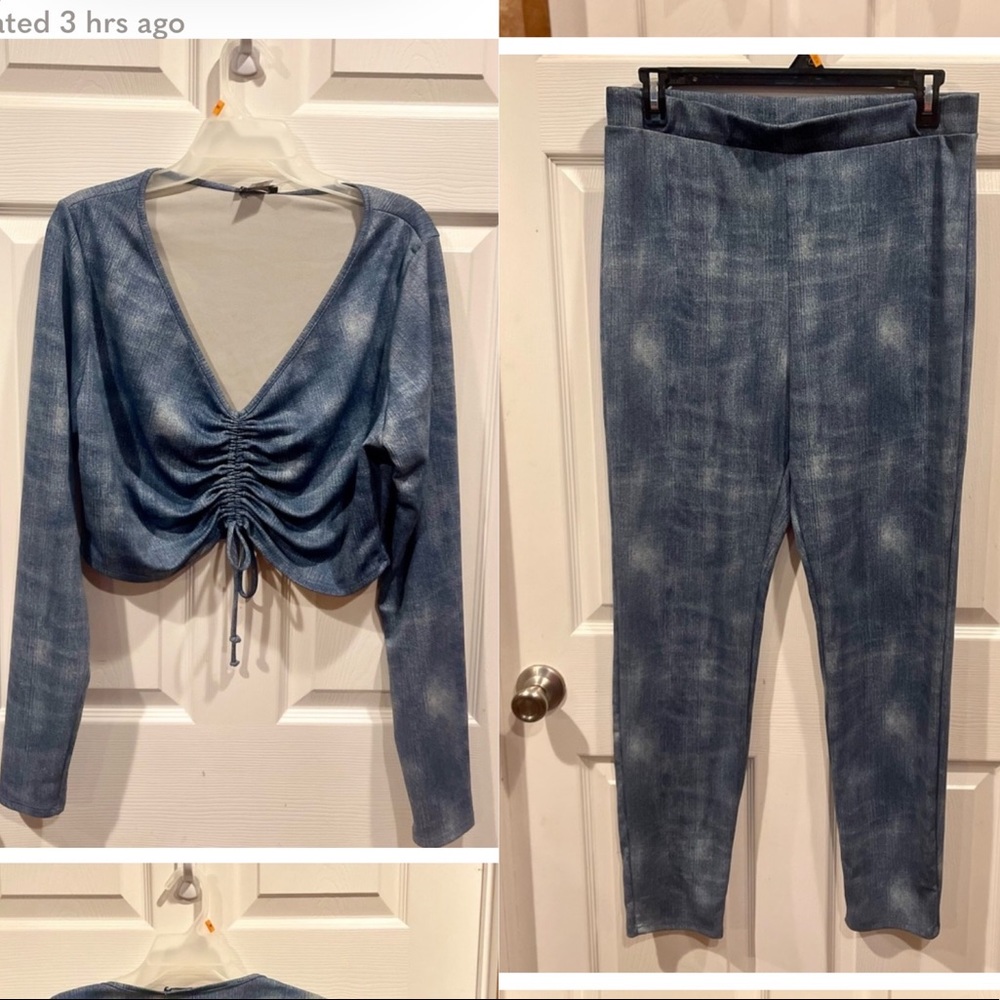 New Super Cute Blue Crop Top Set With Pants included